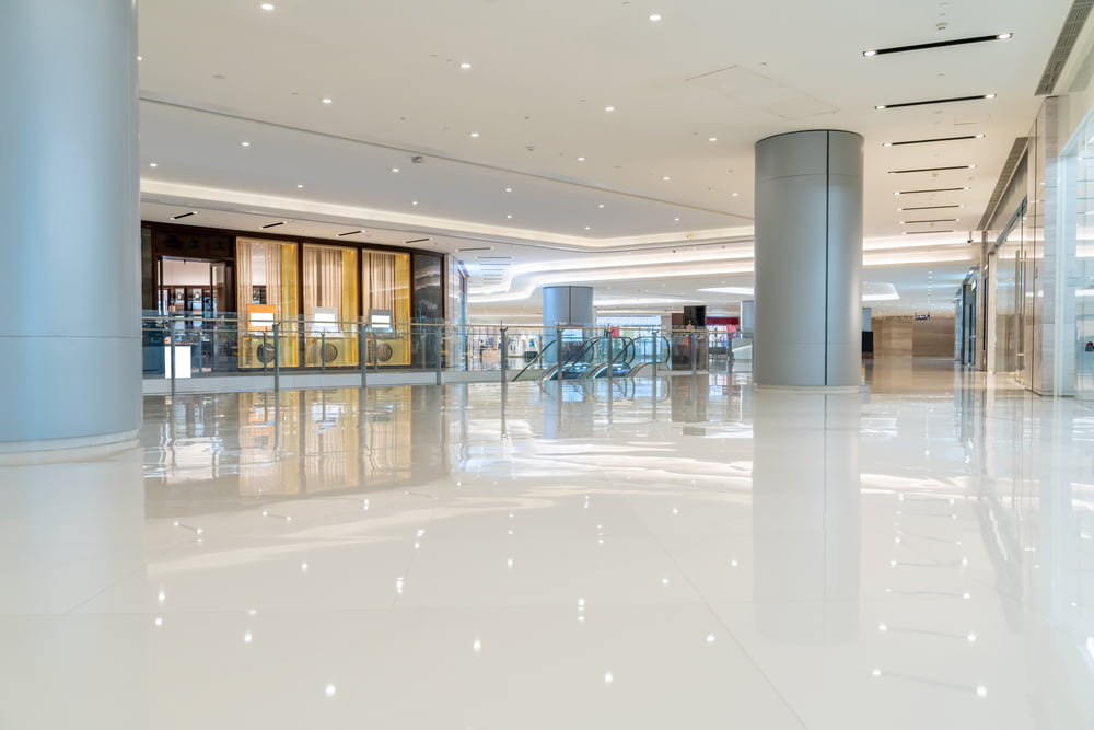 Modern commercial building corridor and showcase, embodying the future trends in commercial architecture in New Orleans as highlighted by NOLA Build.