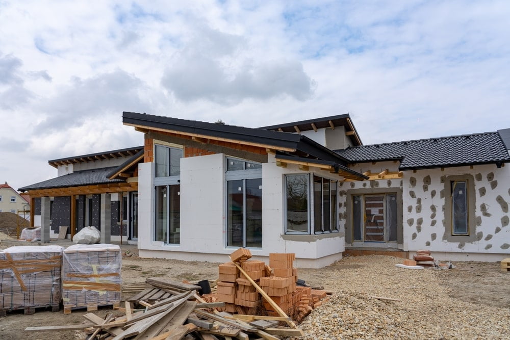 A new home getting constructed with different materials and isolation. New home construction in New Orleans.